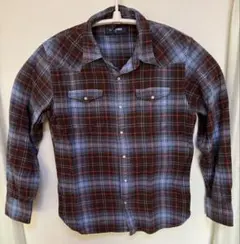 青茶チェック柄 長袖ネルシャツ