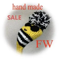ゴルフニットヘッドカバーFW用ハンドメイド　フェイス黄色