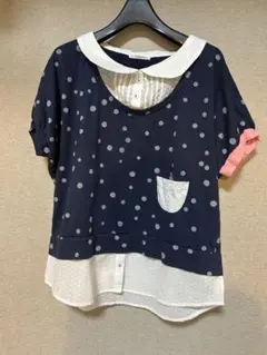 ドット柄半袖トップス ネイビーのサムネイル