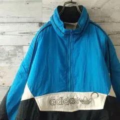 アディダス 刺繍センターロゴ ハーフジップ アノラック 中綿 ナイロンジャケット