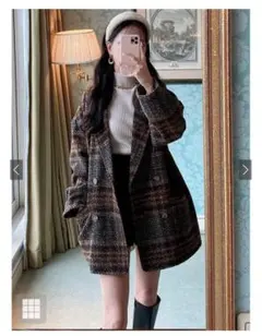 GRL チェック柄ダブルブレストコート F