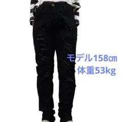 【未使用】ブラックスキニーデニム ダメージ加工　レディースSサイズ ノーブランド