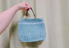 ミントグリーン 編み物 ハンドバッグ かぎ編み