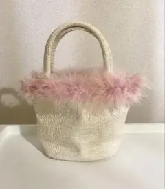 正規品 theVirgins ファーバニティバッグ ピンク×ベージュ