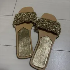 ZARA ゴールド 編み込みサンダル 36