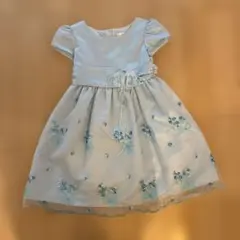 水色 フラワー刺繍 パフスリーブドレス
