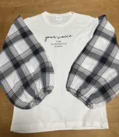 バルーンスリーブ 長袖カットソー ホワイト/チェック　ZARA キッズ　140