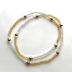 ハンドメイド ビーズ ネックレス 2連アンクレット クリアゴールド チョーカー