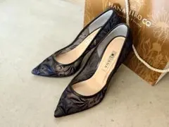 DIANA ダイアナ花柄ネイビー刺繍　ハイヒール