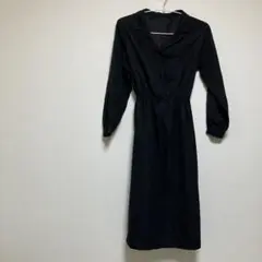 ブラックワンピース コーデュロイ　M 長袖　古着　黒　b234