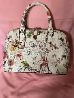 花と鳥のプリント ハンドバッグ 中型