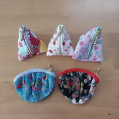 ハンドメイド　ちりめん　ミニポーチ　5点セット