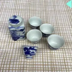 煎茶道　道具　茶器　平安春峰　竹泉　青白磁 山水画　茶壺　湯呑み　茶壷　葉入