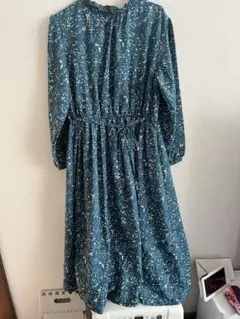 花柄 ロングワンピース ブルー系 3L