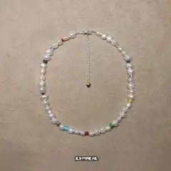 淡水パールネックレス+ミックスビーズ35cm