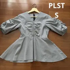 PLST ギンガムチェック パフスリーブ ブラウス Sのサムネイル