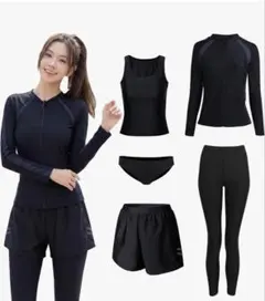 レディース フィットネス水着 5点セット ラッシュガード(XL)