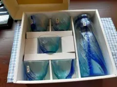 青色波模様ガラス飲料セット