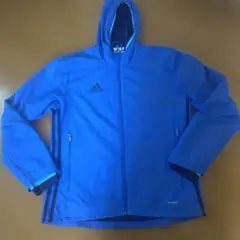 adidas ナイロンジャケット フード付き ブルー