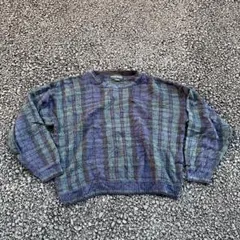 90s チェック　ニット　短丈　グリーン　ノームコア　city boy