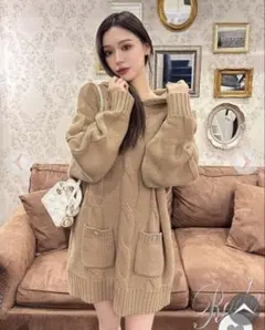Rady フード付きケーブルニットワンピース