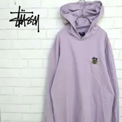 【レアデザイン】ステューシー ワンポイント刺繍ロゴ入りフード付きロングスリーブ