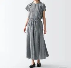 無印良品 強撚ボイルマキシスカート 黒チェック柄 Lサイズ ロングスカート