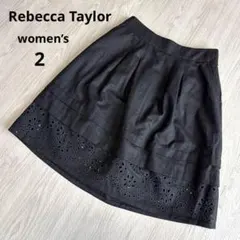 【レベッカテイラー】カットワーク フレアスカート 黒 レーススカート 2 美品のサムネイル