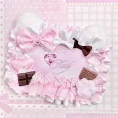 専用　ハンドメイド　名札ケース　名札デコ　猫耳　猫　チョコミント　ピンク　横向き