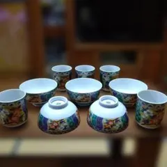 有田焼 山南陶器 金彩と花柄が素敵な 茶碗５個ゆのみ５個 合計10個セット