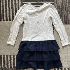 3can4on 七分袖ワンピース 140 ホワイト・ネイビー