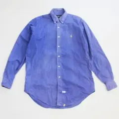 USA製 80s-90s ラルフローレン BD長袖シャツ M ブルー 黄ポニー