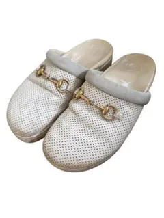 GUCCI グッチ ホースビット パンチング 厚底 ミュール 白　size8