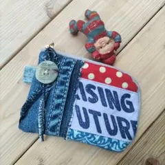 デニムパッチ　L字ポーチ　デニムリメイク