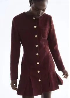 H&M バーガンディ 長袖 ミニワンピース