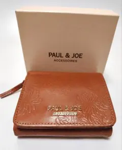 【箱付き】PAUL&JOE 本革二つ折り財布 ポルジョ ブラウン レザー 収納力のサムネイル