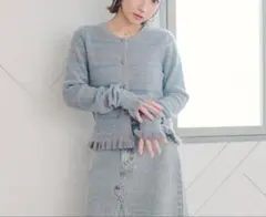 辻希美　しまむらコラボ　ボーダー柄 フリルカーディガン グレー 4Lサイズ