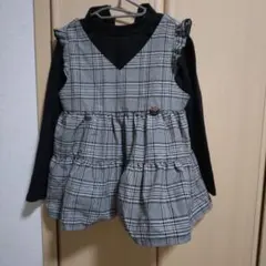 チェック柄フリル付き長袖トップス