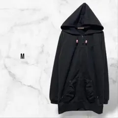 長袖フードパーカー 黒 ジップアップ 羽織り(M)綿 ポケット レディース 無地
