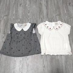 ギンガムチェック　いちご　さくらんぼ　プティマイン　トップス2枚セット　90