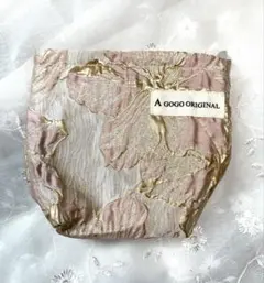 A GOGO ORIGINAL 花柄 ピンクゴールド金糸 上品 メイクポーチ❶