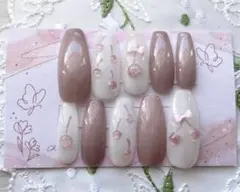 ハンドメイド　ネイルチップ　さくらんぼネイル　ぷっくりさくらんぼ　ピンクネイル