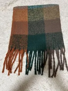 チェック柄マフラー マルチカラー フリンジ付き