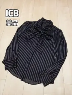 美品　ICB　ボウタイリボンブラウス　シアーストライプ L　オケージョンのサムネイル
