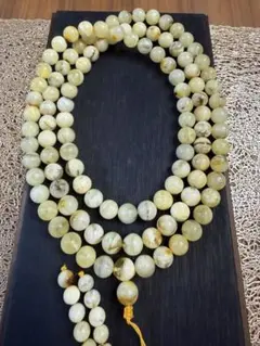 T-845天然　アンバー　本琥珀　白蝋　ミルキィ　数珠　ネックレス9mm108粒