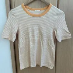 GU オレンジと白のストライプ 半袖Tシャツ M