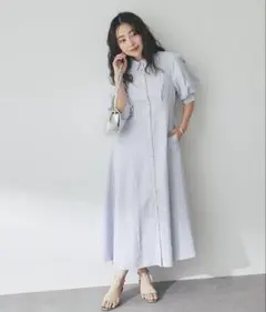 La boutique BonBonアシンメトリーリボンリネンミックスワンピース