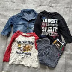 男の子100cm 長袖 デニムシャツ ロンT ストライプパンツ 保育園着