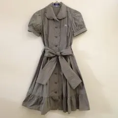 Burberry BlueLabelストライプ 半袖 ひざ丈フレアワンピース