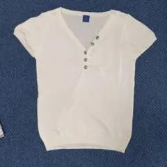 ホワイト Vネック ニット Tシャツ 半袖